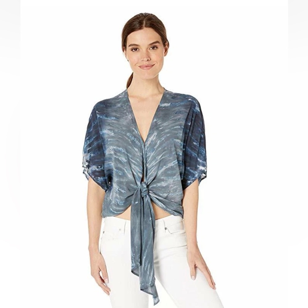 Young Fabulous & Broke Summerheat Tie Dye Crop Top Kimono Blue XS